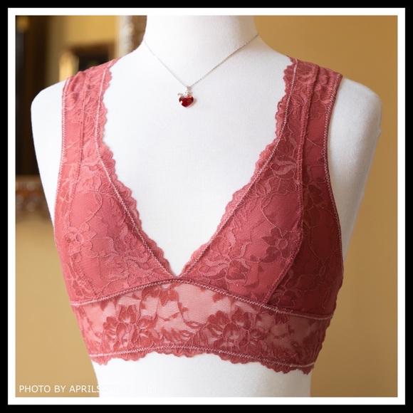 FREE PEOPLE BOHO PLUNGE BRA RED LACE BRALETTE A2C - Picture 2 of 8